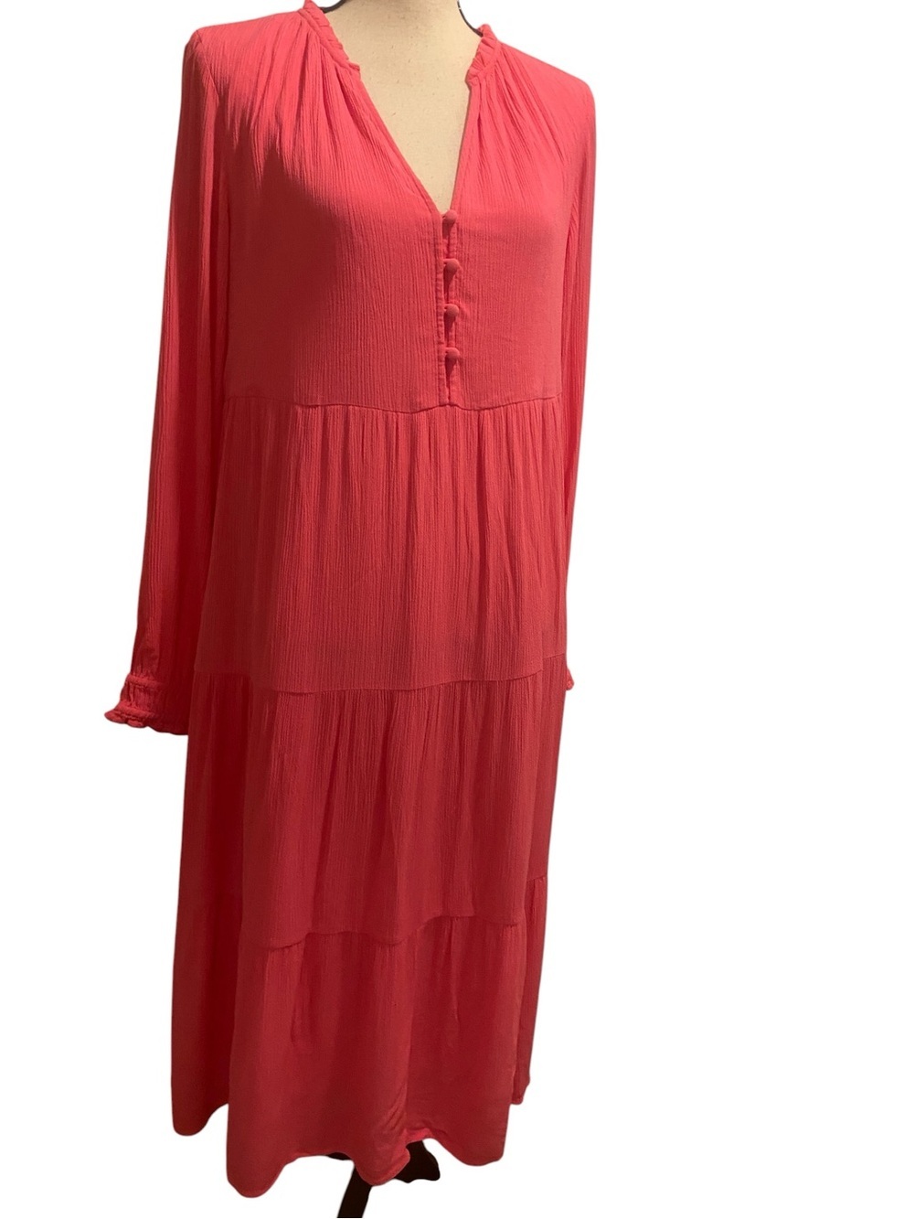 Loft Women’s Pink Tiered Long Sleeve Maxi Gauze Dress size S/M